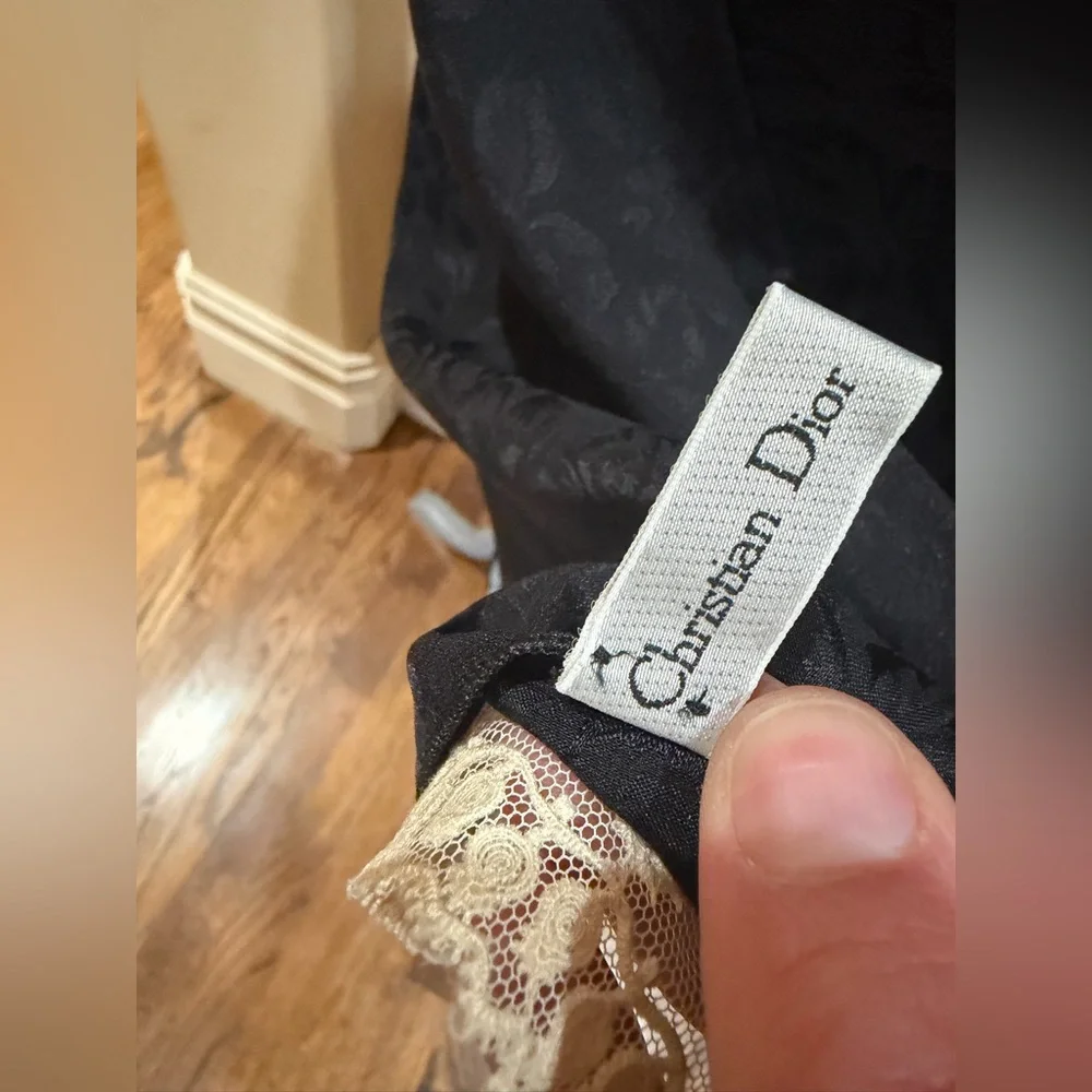 Christian Dior Black and Cream Lace Silk Scarf